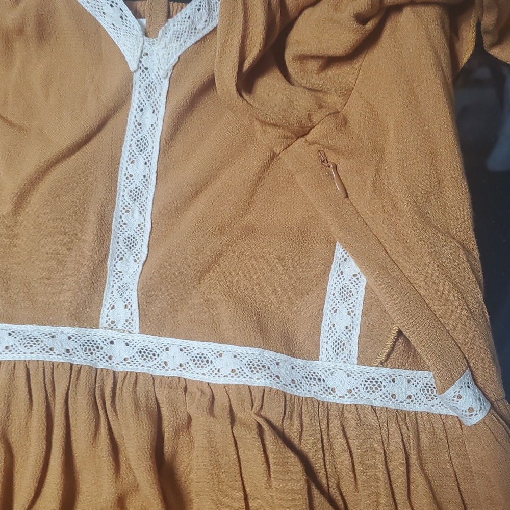 In Loom Tiered Lace Inset Ruffle Dress Size Large Midi BoHo Modest - Picture 13 of 15